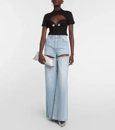 Area Cutout embellished high-rise wide-leg jeans | Thumbnail 4