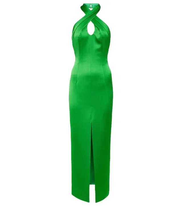 Rasario Halterneck satin midi dress