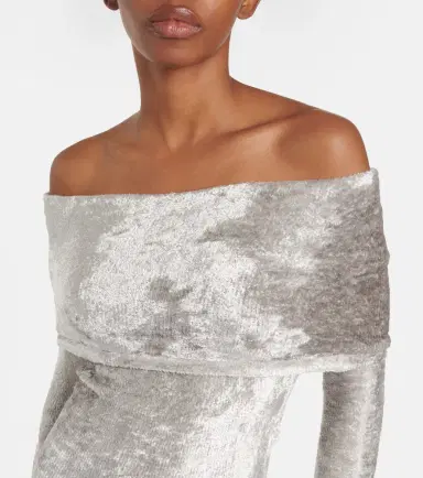 Alaïa Alaïa Off-shoulder velvet midi dress | Thumbnail 4