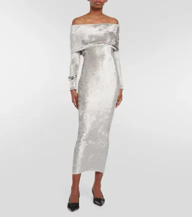 Alaïa Alaïa Off-shoulder velvet midi dress | Thumbnail 5