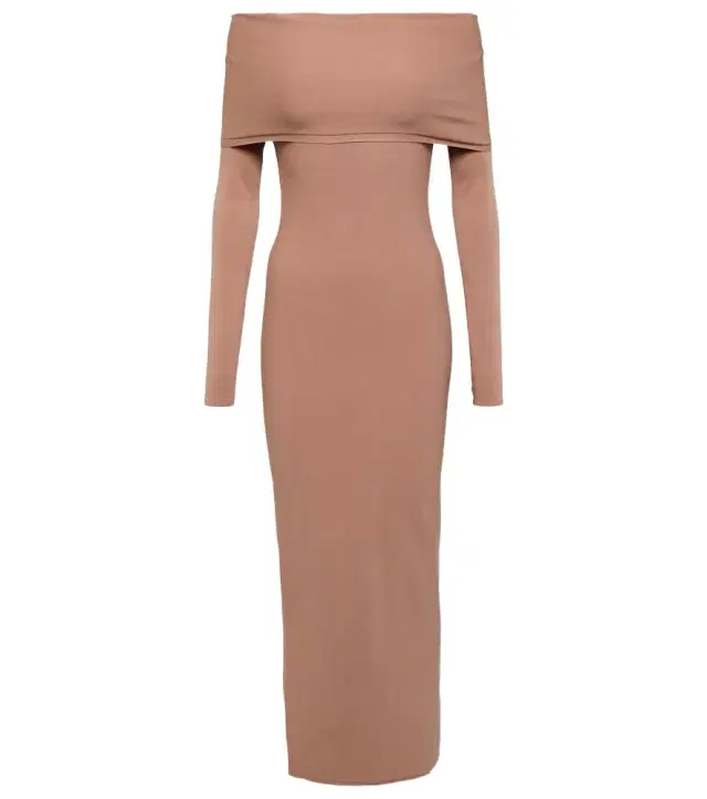 Alaïa Off-shoulder jersey midi dress
