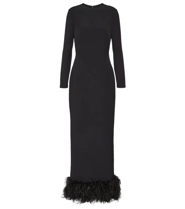 Safiyaa Feather-trimmed crêpe gown