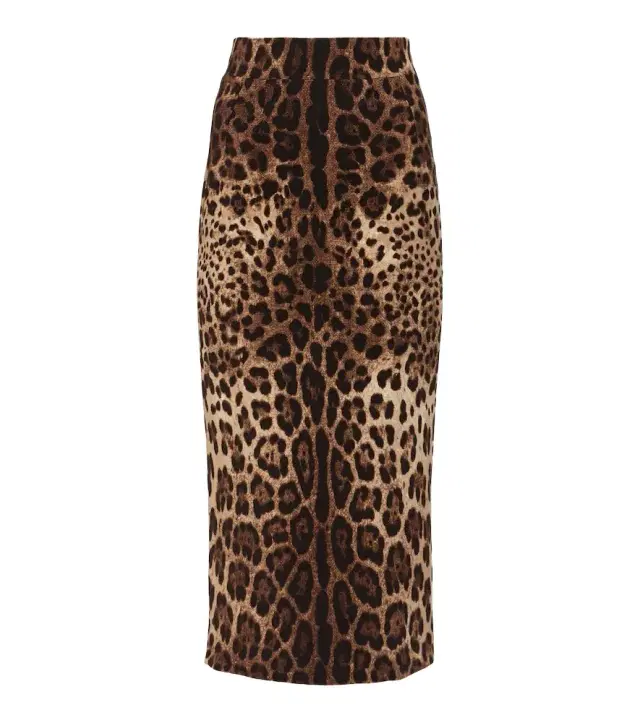 Leopard-print wool pencil skirt