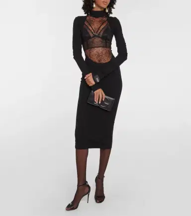 Dolce & Gabbana Chantilly lace and jersey midi dress | Thumbnail 4