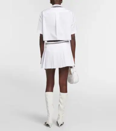 Miu Miu Logo pleated cotton miniskirt | Thumbnail 2
