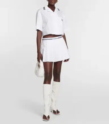Miu Miu Logo pleated cotton miniskirt | Thumbnail 3
