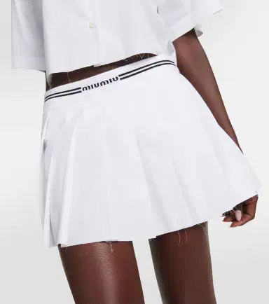 Miu Miu Logo pleated cotton miniskirt | Thumbnail 5