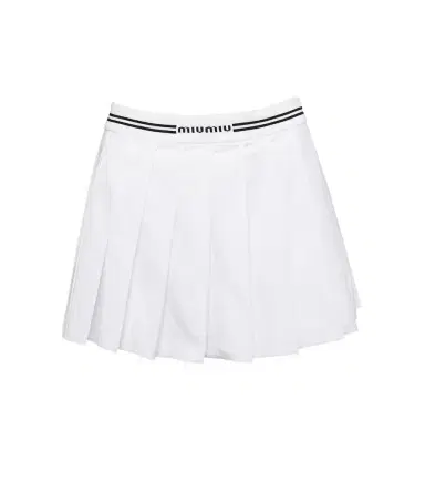 Miu Miu Logo pleated cotton miniskirt | Thumbnail 1