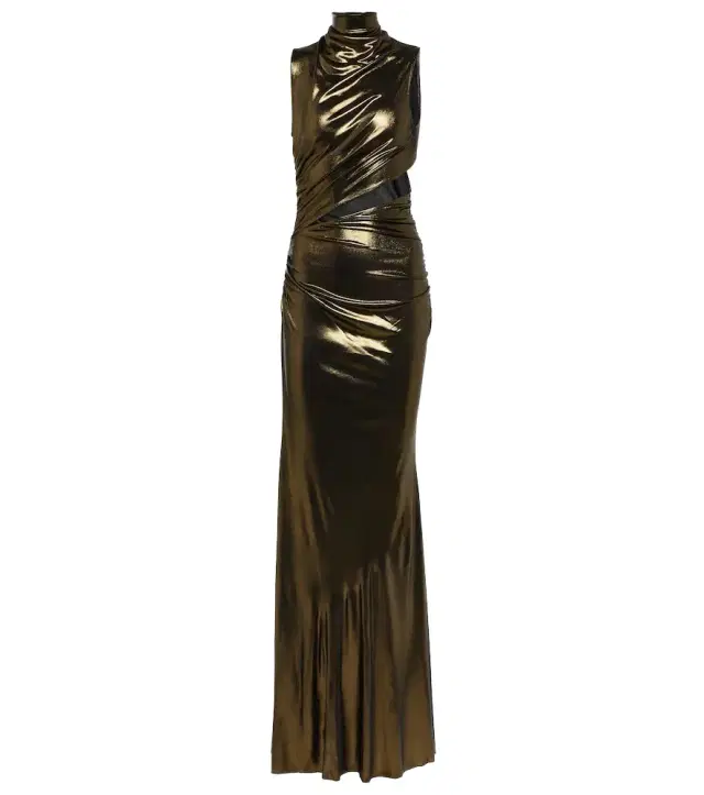 BLUMARINE Cutout ruched metallic gown