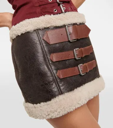 BLUMARINE Shearling-trimmed leather miniskirt | Thumbnail 3