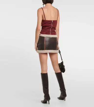 BLUMARINE Shearling-trimmed leather miniskirt | Thumbnail 4