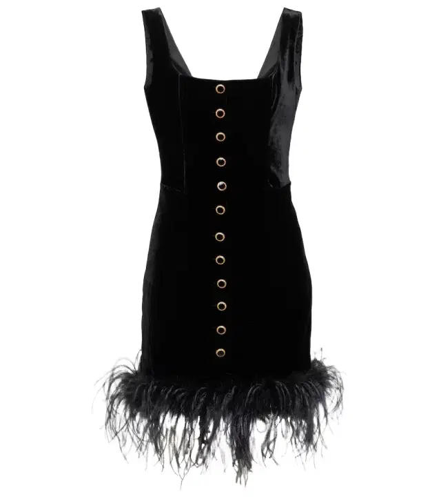 Alessandra Rich Feather-trimmed velvet minidress