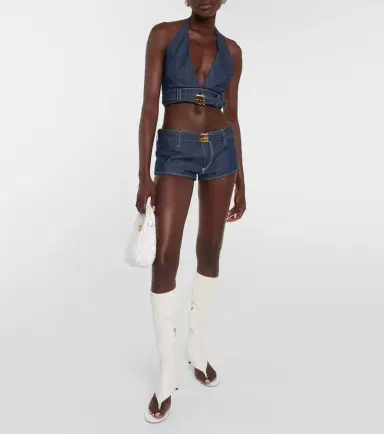 Miu Miu Low-rise slim denim shorts | Thumbnail 2