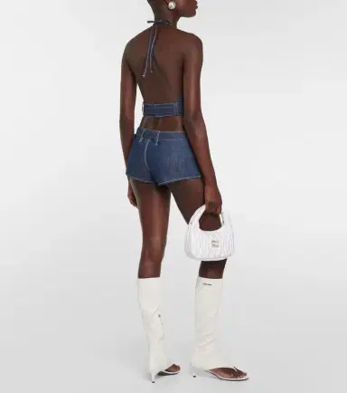 Miu Miu Low-rise slim denim shorts | Thumbnail 4
