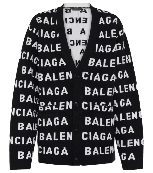 Logo jacquard wool-blend cardigan