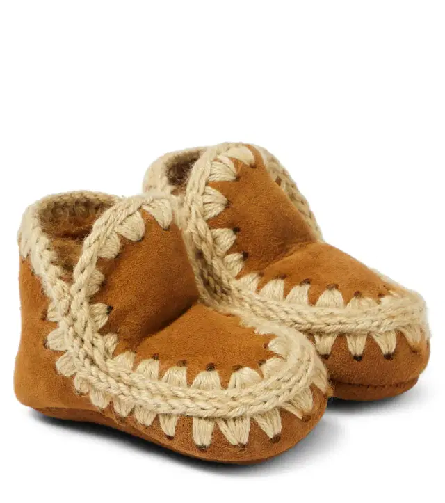 Mou Kids Baby shearling-lined suede booties