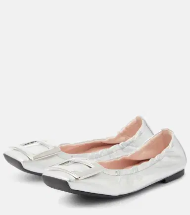 Roger Vivier Viv' Pockette metallic leather ballet flats | Thumbnail 3