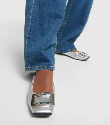 Roger Vivier Viv' Pockette metallic leather ballet flats | Thumbnail 7