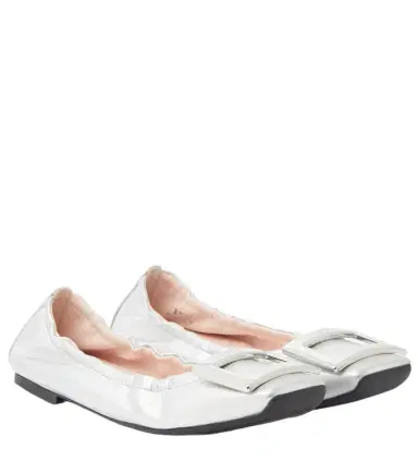 Roger Vivier Viv' Pockette metallic leather ballet flats | Thumbnail 1