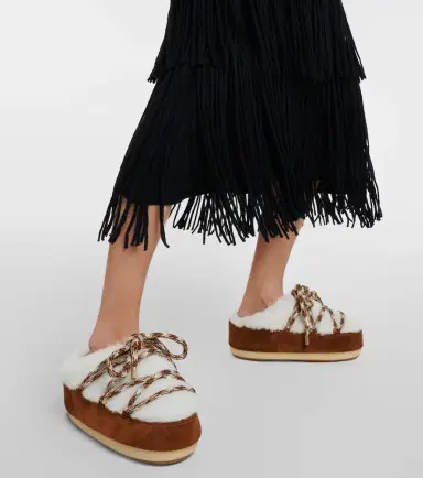 Moon Boot Suede-trimmed shearling mules | Thumbnail 2
