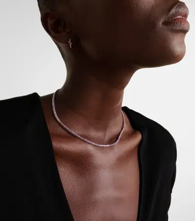 Roxanne First 14kt white gold tennis necklace with sapphires | Thumbnail 4