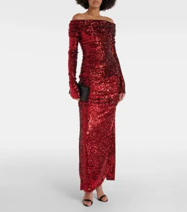 Dolce & Gabbana Sequined off-shoulder ruched gown | Thumbnail 4