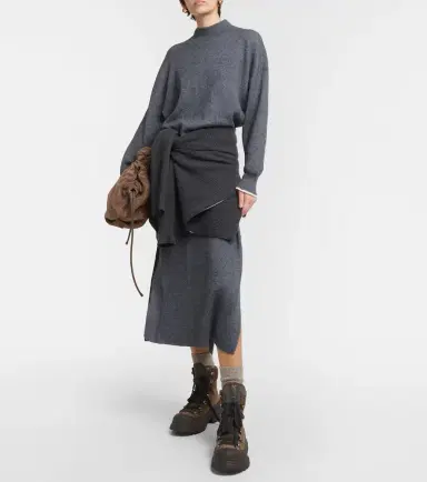 Brunello Cucinelli Ribbed-knit cotton and alpaca midi dress | Thumbnail 6