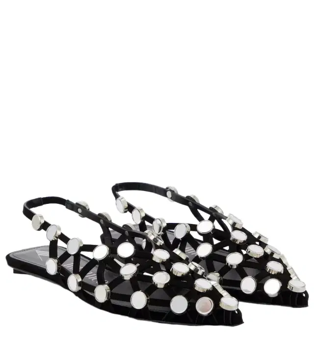 The Attico Grid embellished suede ballet flats