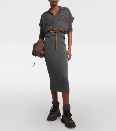 Brunello Cucinelli Ribbed-knit virgin wool and cashmere midi dress | Thumbnail 2