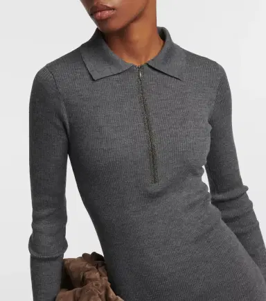 Brunello Cucinelli Ribbed-knit virgin wool and cashmere midi dress | Thumbnail 3