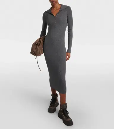 Brunello Cucinelli Ribbed-knit virgin wool and cashmere midi dress | Thumbnail 4