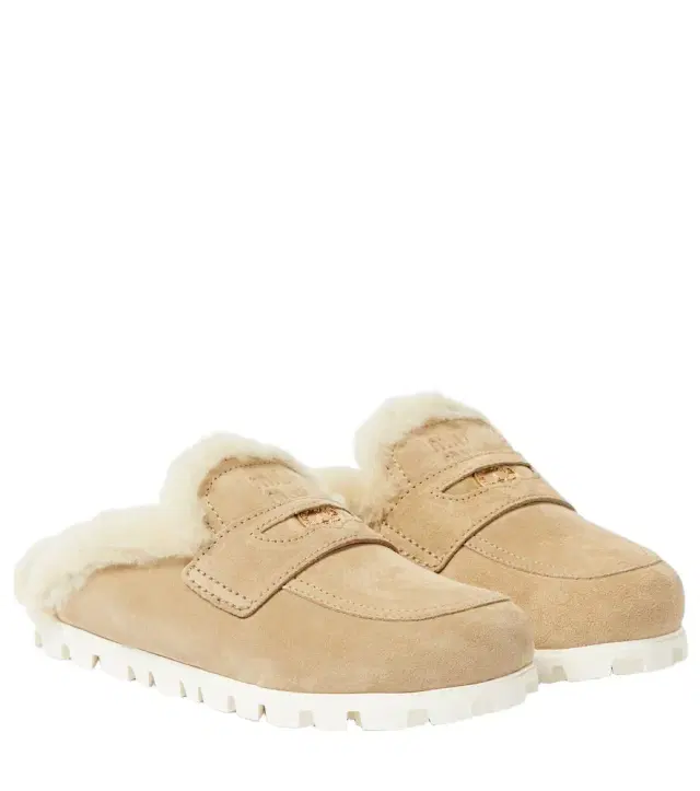 Miu Miu Shearling-lined suede slippers