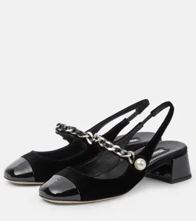 Miu Miu Chain-detail velvet slingback pumps | Thumbnail 2 Miu Miu Chain-detail velvet slingback pumps | Thumbnail 2