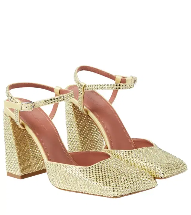 Amina Muaddi Charlotte 95 crystal-embellished satin pumps