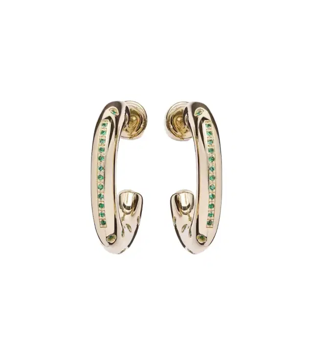 Lauren Rubinski Peggy 14kt gold hoop earrings with emeralds