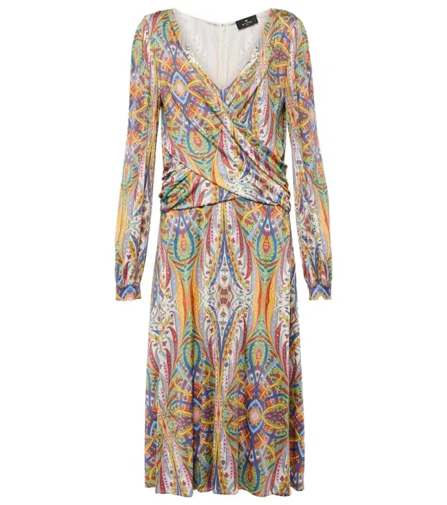 Etro Printed gathered jersey midi dress