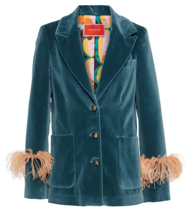 La DoubleJ Feather-trimmed cotton velvet blazer