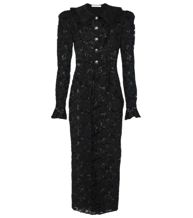 Alessandra Rich Puff-sleeve cotton blend lace midi dress