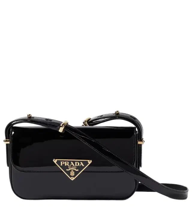 Logo patent leather shoulder bag