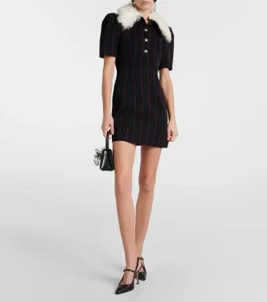 Alessandra Rich Pinstripe collared wool-blend minidress | Thumbnail 6