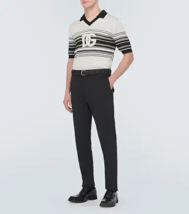 Dolce & Gabbana Logo striped silk jacquard polo shirt | Thumbnail 3