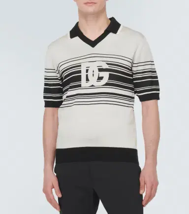 Dolce & Gabbana Logo striped silk jacquard polo shirt | Thumbnail 4