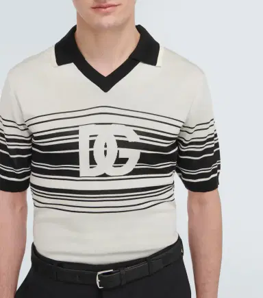 Dolce & Gabbana Logo striped silk jacquard polo shirt | Thumbnail 5
