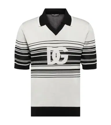 Dolce & Gabbana Logo striped silk jacquard polo shirt | Thumbnail 1