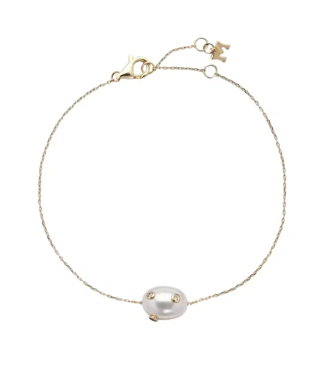 Mateo 14kt gold bracelet with Baroque pearl and diamonds