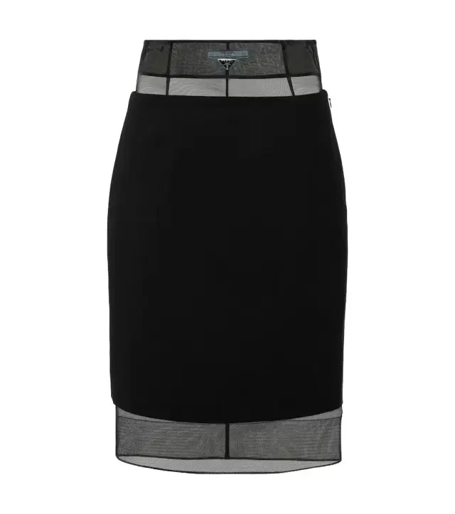 Crinoline and virgin wool midi skirt