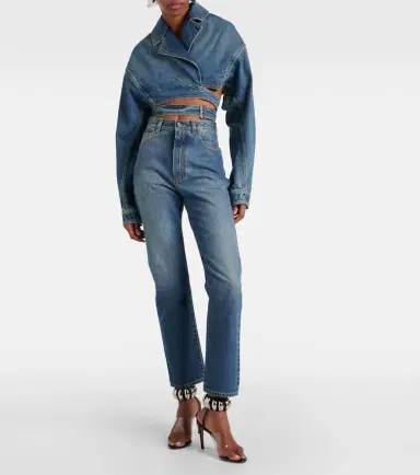 Alaïa Alaïa Cropped denim wrap jacket | Thumbnail 5