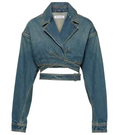Alaïa Alaïa Cropped denim wrap jacket | Thumbnail 1