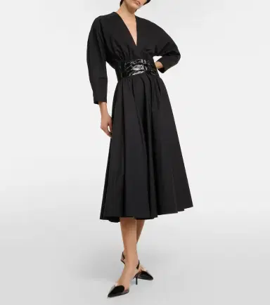 Alaïa Alaïa Leather-trimmed cotton midi dress | Thumbnail 2 Alaïa Alaïa Leather-trimmed cotton midi dress | Thumbnail 2