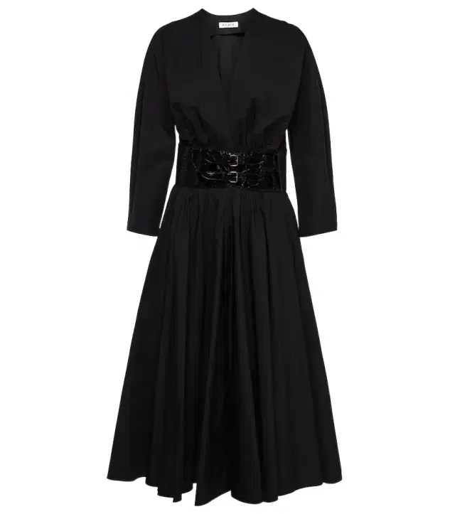 Alaia Alaïa Leather-trimmed cotton midi dress
